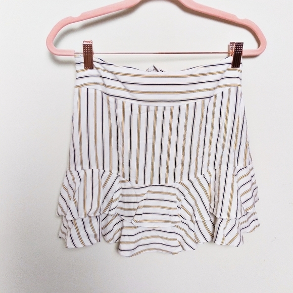 Forever 21 Contemporary Waist Tie Multi Striped White Blue and Yellow Mini Skirt - Picture 2 of 6